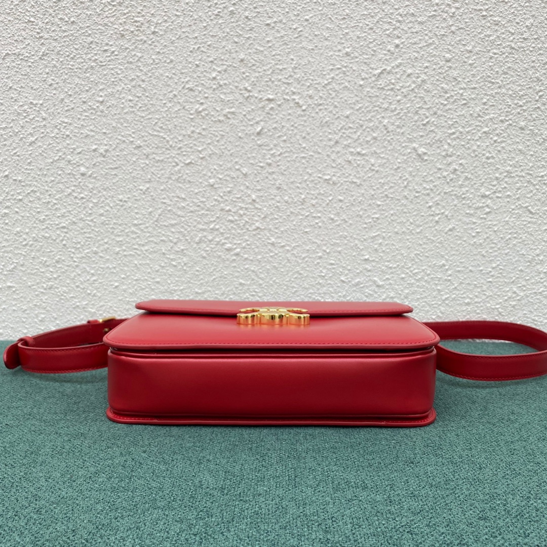 Celine Teen Classique Triomphe Bag In Shiny Calfskin Red Canyon 187363